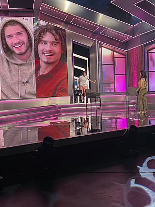 Following a live vote, a Houseguest is evicted and interviewed by Host Julie Chen Moonves. Remaining Houseguests compete for power in the next Head of Household on BIG BROTHER Thursday, August 12 (8:00 Ð 9:01 PM ET/PT on the CBS Television Network and live streaming on P+. Photo: CBS ©2021 CBS Broadcasting, Inc. All Pictured L-R: Christian Birkenberger and Julie Chen Moonves Rights Reserved