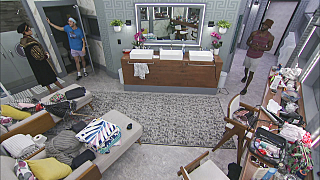 Following a live vote, a Houseguest is evicted and interviewed by Host Julie Chen Moonves. Remaining Houseguests compete for power in the next Head of Household on BIG BROTHER Thursday, August 12 (8:00 Ð 9:01 PM ET/PT on the CBS Television Network and live streaming on P+. Pictured L-R: Derek Xiao, Christian Birkenberger, and Xavier Prather Photo: CBS ©2021 CBS Broadcasting, Inc. All Rights Reserved