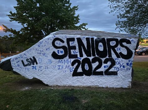 The spirt rock outside of Lewis Mills celebrates seniors.