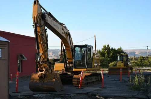 Construction area on First Street in The Dalles where archaeologists found a protected site
