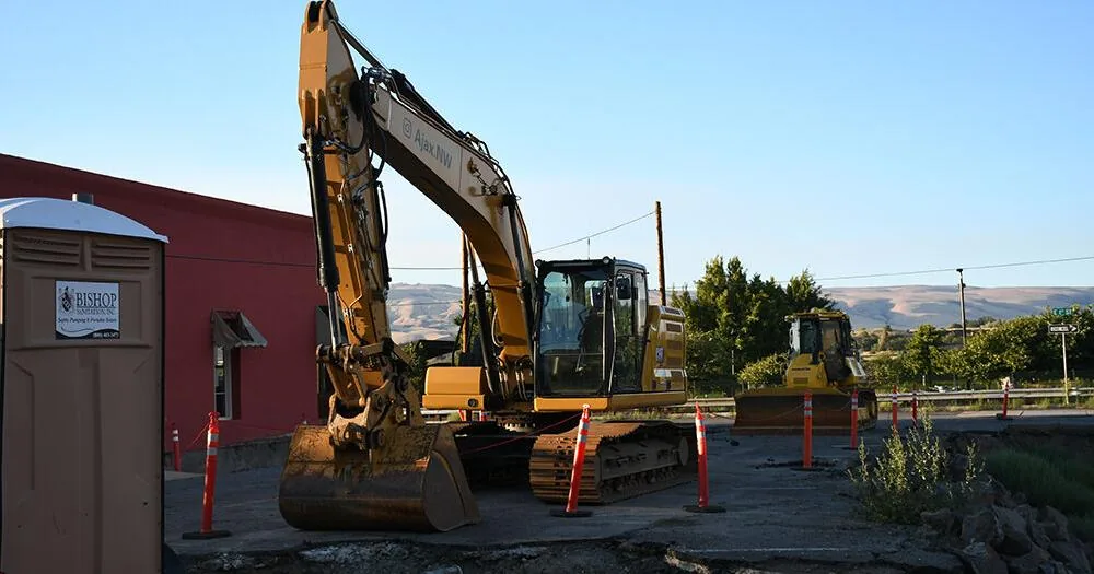 Construction area on First Street in The Dalles where archaeologists found a protected site