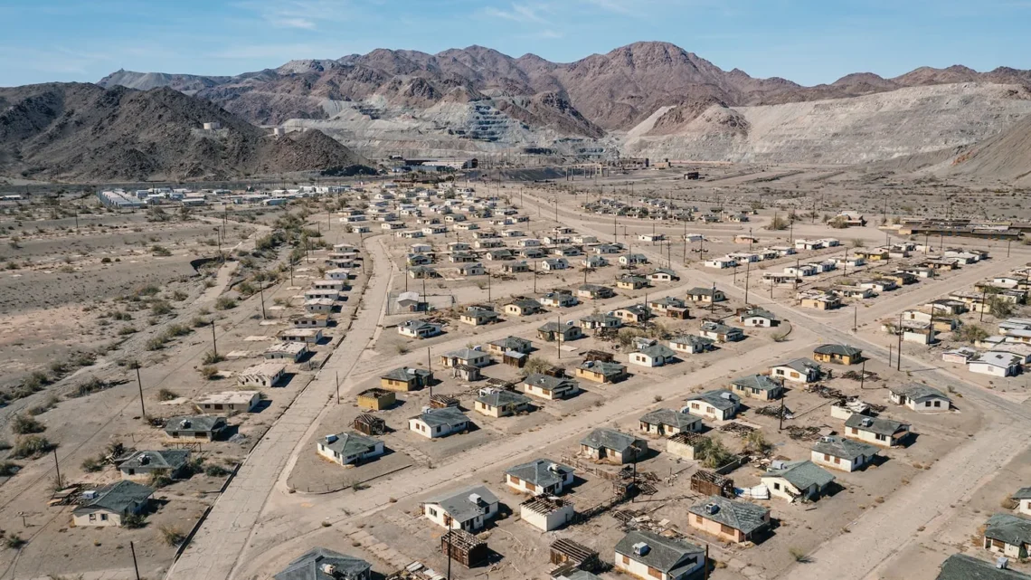 Abandoned streets and buildings in Eagle Mountain, a former Kaiser Steel company town in the Mojave Desert