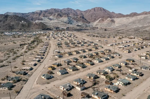 Abandoned streets and buildings in Eagle Mountain, a former Kaiser Steel company town in the Mojave Desert