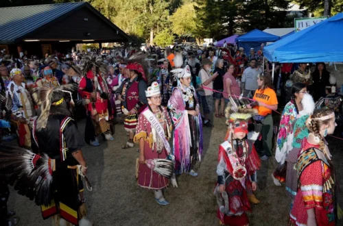 Dancers and drummers gathered at the Siletz powwow grounds during the annual Nesika Illahee celebration